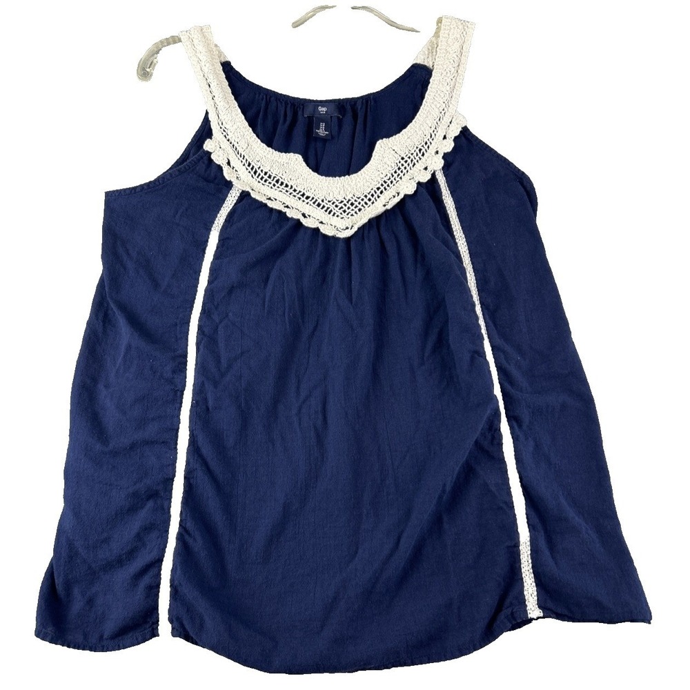 Gap Blouse Women's Small Blue Boho Sleeveless V-neck Top Crochet Festival Summer